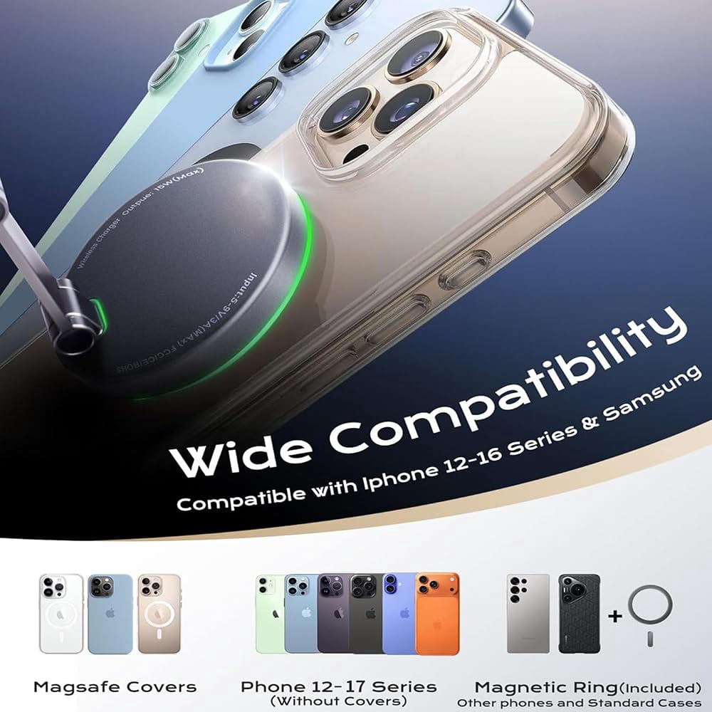 For MagSafe Car Mount Charger[15W Wireless Fast Charging], Car Vacuum Magnetic Phone Holder[120LBS Ultra Suction Cup & 3000gf Magnet ], Adjustable Suction Phone Mount for Your Car for iPhone 17-12