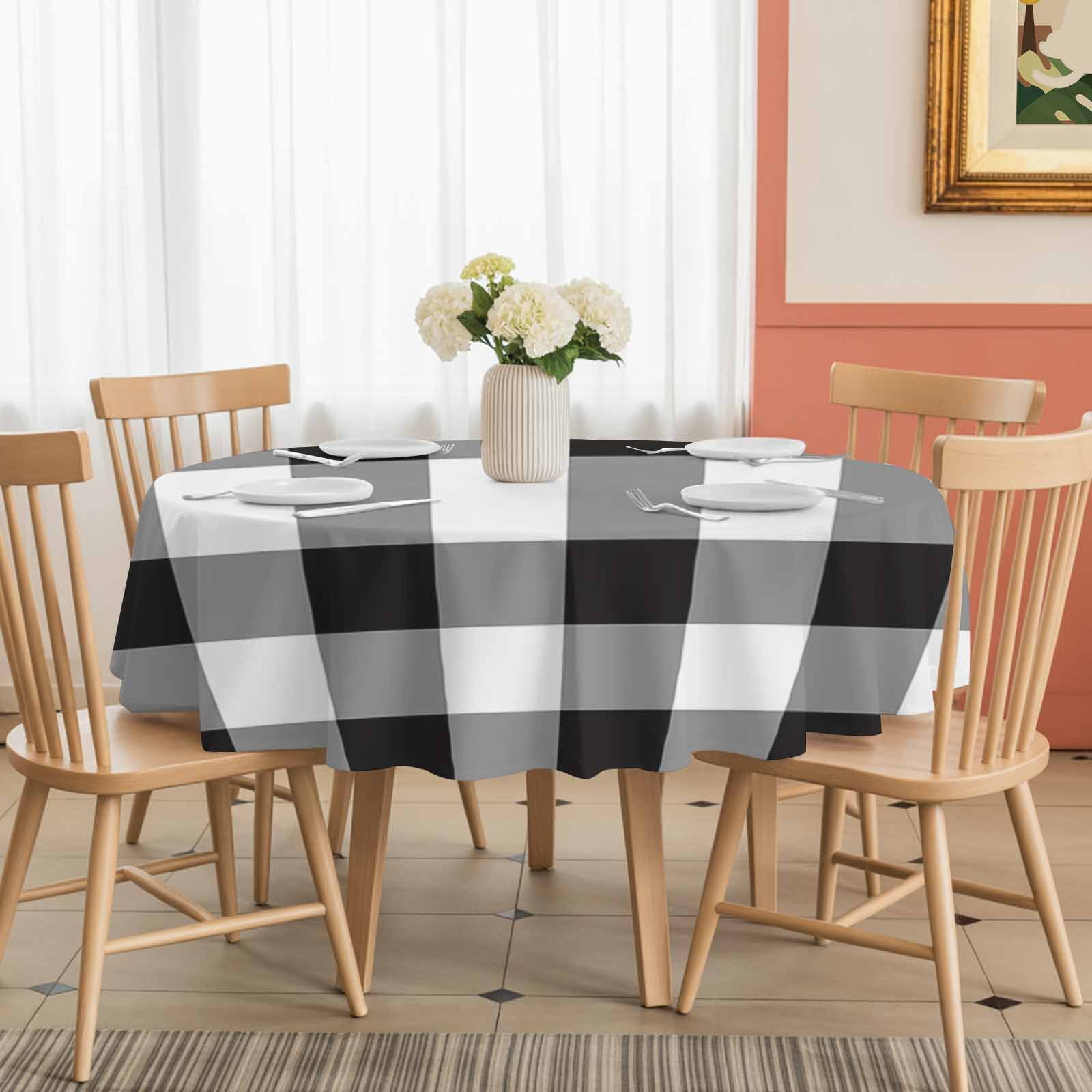 Round Tablecloth Black White Checkered Plaid Waterproof Oil Proof Polyester Table Cloth Cover Decor for Home Dining Outdoor,Patio,Parties, 60" Dia. Rustic Farmhouse Pattern