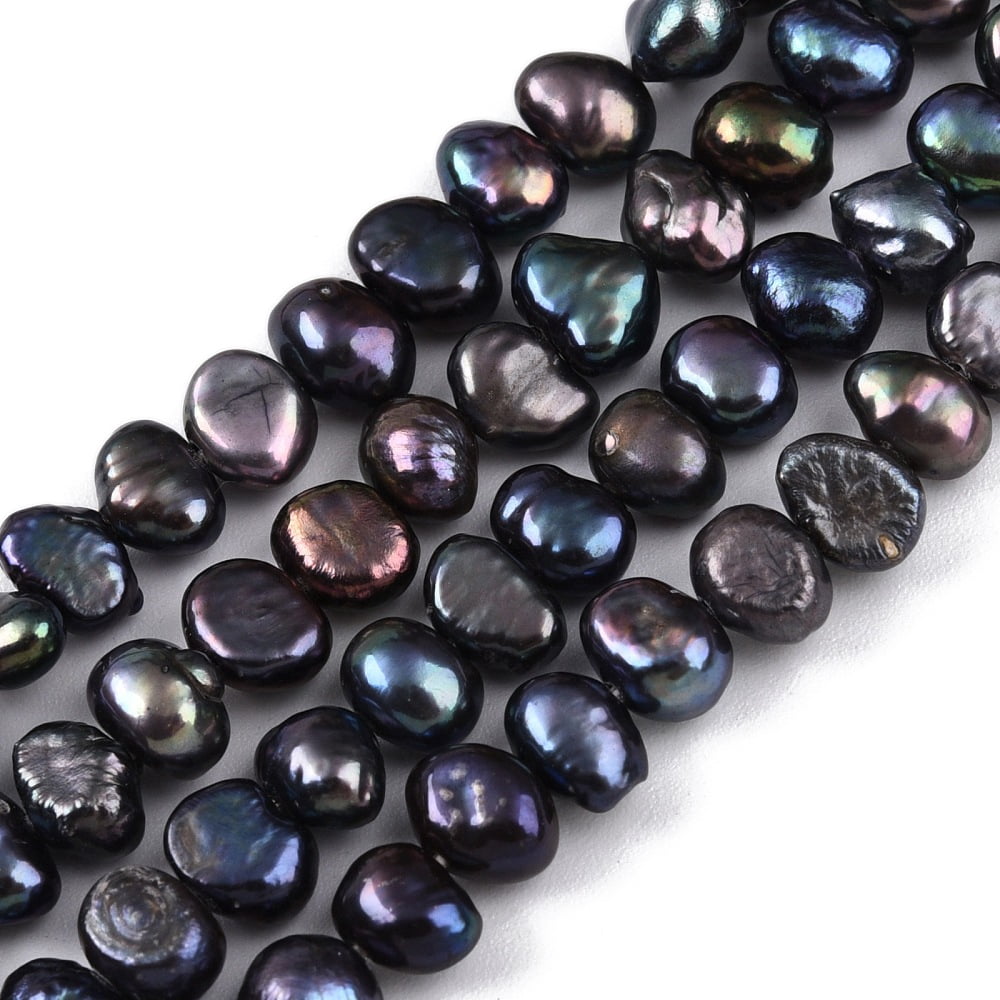 Natural Cultured Freshwater Pearl Beads Strands Dyed Two Sides Polished Prussian Blue 3~5x4~6.5x2.5~4mm Hole: 0.5mm about 90~93pcs/strand 15.75~15.94''(40~40.5cm)