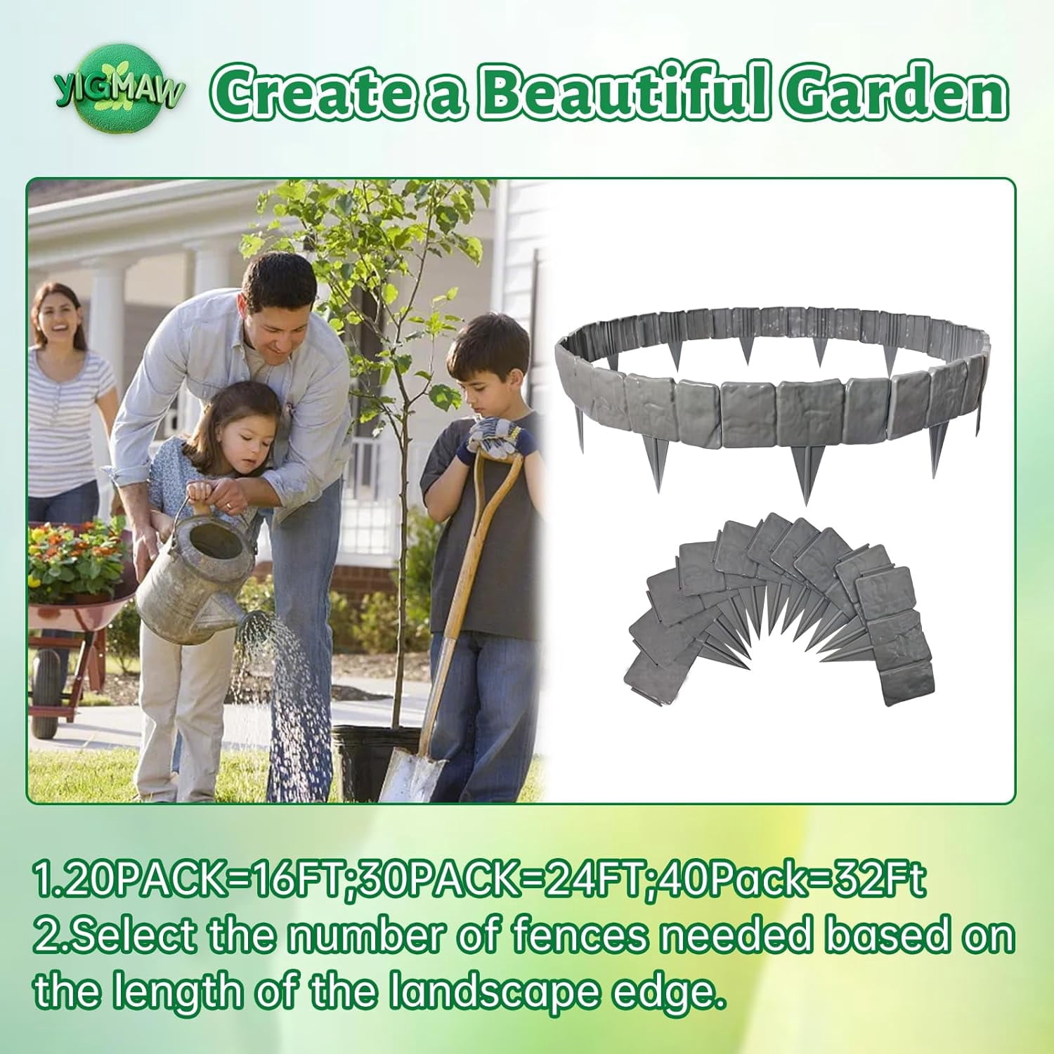 Landscape Edging Faux Stone Garden Edging Border,Decorative Stone-Look Garden Border for Flower Bed Edging,Lawn,Landscaped Yard,Trees and Gardens (Gray, 10 Pcs)