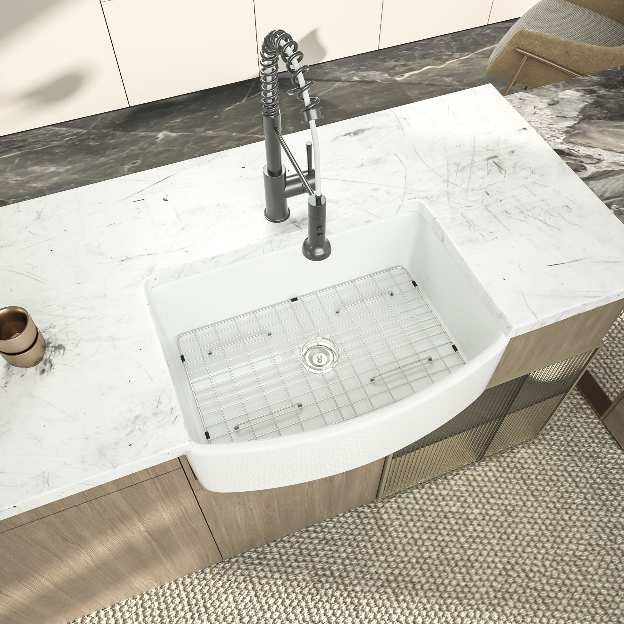 Logmey 30"x19" Apron Front White Ceramic Kitchen Sink Single Bowl Farmhouse Sinks