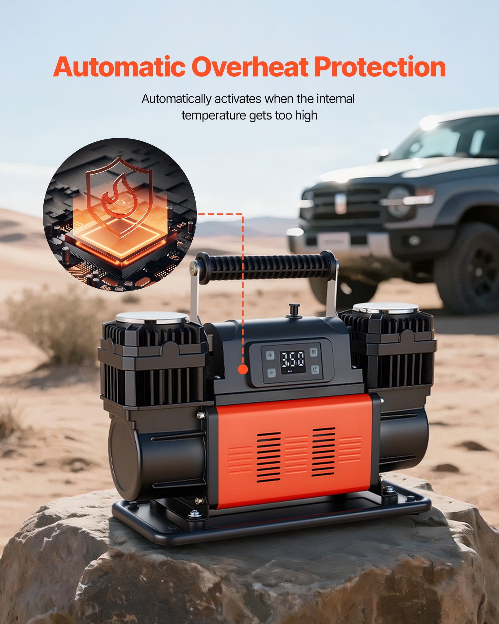 VEVOR Dual-Cylinder Heavy Duty Air Compressor, 10.6CFM Auto-Stop Portable Tire Inflator, 12V 150PSI Offroad Air Pump with LCD Digital Display & Adapters for Truck Car SUV 4 x 4 Vehicle RV