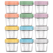 Glass Baby Food Storage Containers 12 Pack 4oz Baby Food Jars Reusable with Lids BPA-Free Leakproof Freezer, Microwave, Dishwasher Safe Baby Food Jars