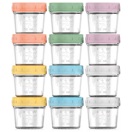 Glass Baby Food Storage Containers 12 Pack 4oz Baby Food Jars Reusable with Lids BPA-Free Leakproof Freezer, Microwave, Dishwasher Safe Baby Food Jars