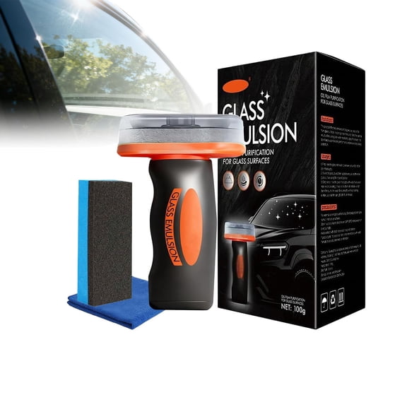 Glass Handheld Oil Film Remover Lotion,Glass Emulsion Cleaner for Car,100ml Roll-On Compound with Cleaning Board, Windshield Oil Film Remover, Improve Windshield Clarity(1PC)