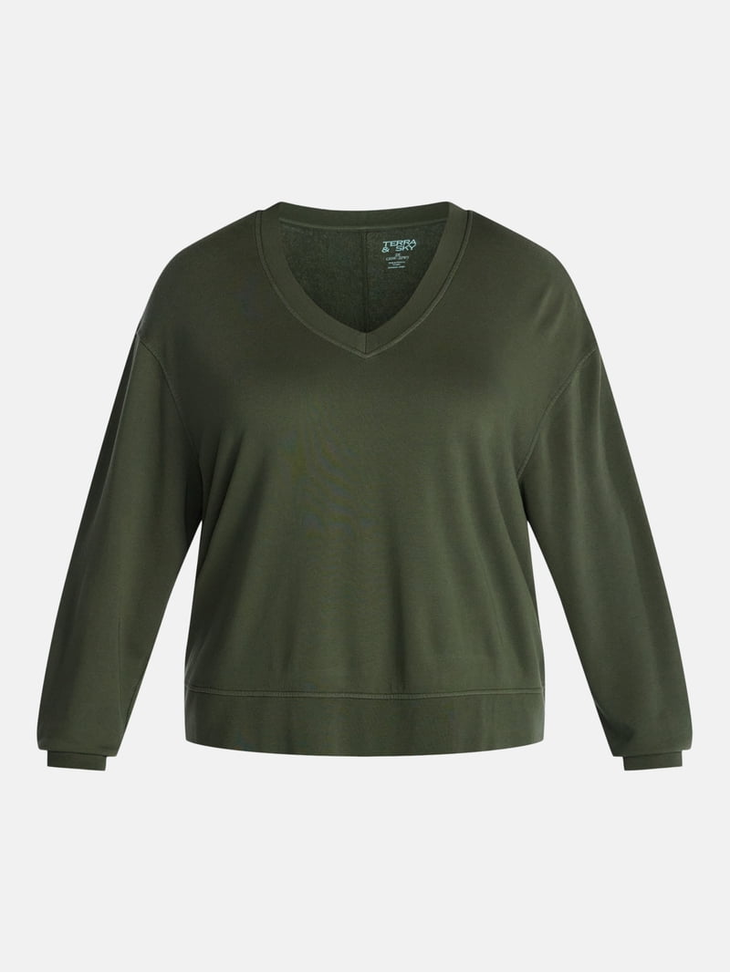 Terra & Sky Women's Plus V Neck Sweatshirt, Sizes 0X-5X - Walmart.com