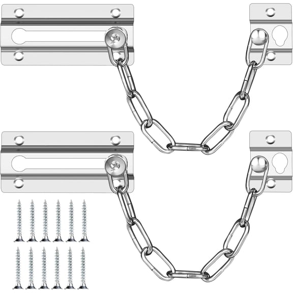 Rongsi 2 Pack Door Chain Lock Stainless Steel, Security Door Chain for Inside Door, Premium Thickened Chain Door Lock with 12 Screws