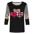 thumbnail image 4 of Plus Size Valentines Tops for Womens Cute Going Out Tee Plaid Leopard Heart 3/4 Sleeve Shirt Blouse, 4 of 4