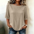 thumbnail image 6 of Womens Tops Elbow Length Sleeve Tshirts for Women Crew Neck Solid Color Button Summer Fall T-Shirts, 6 of 7