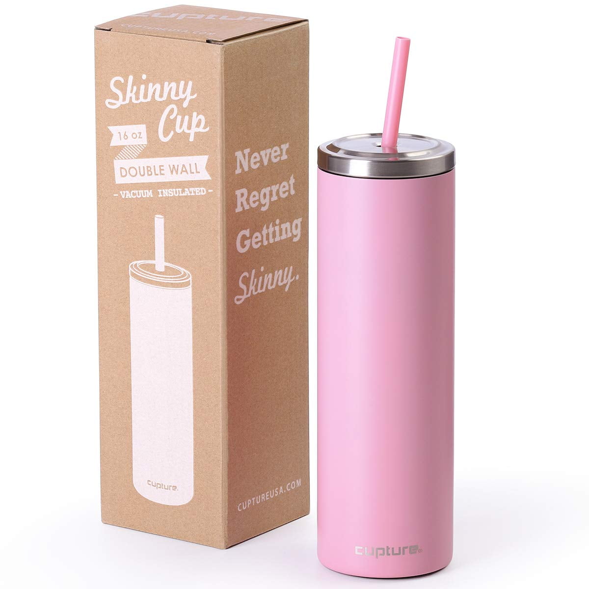 Cupture Stainless Steel Skinny Insulated Tumbler Cup with Lid and Reusable  Straw - 16 oz (Blush Pink)