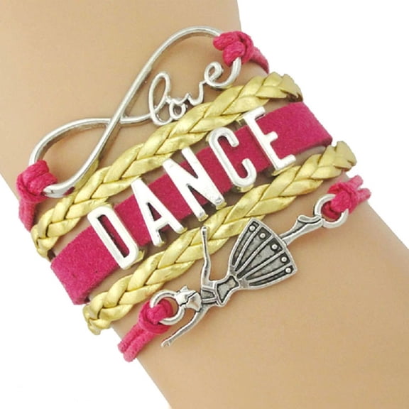 Divine Kids Dance Leather and Suede Charm Bracelet - Pink/Gold