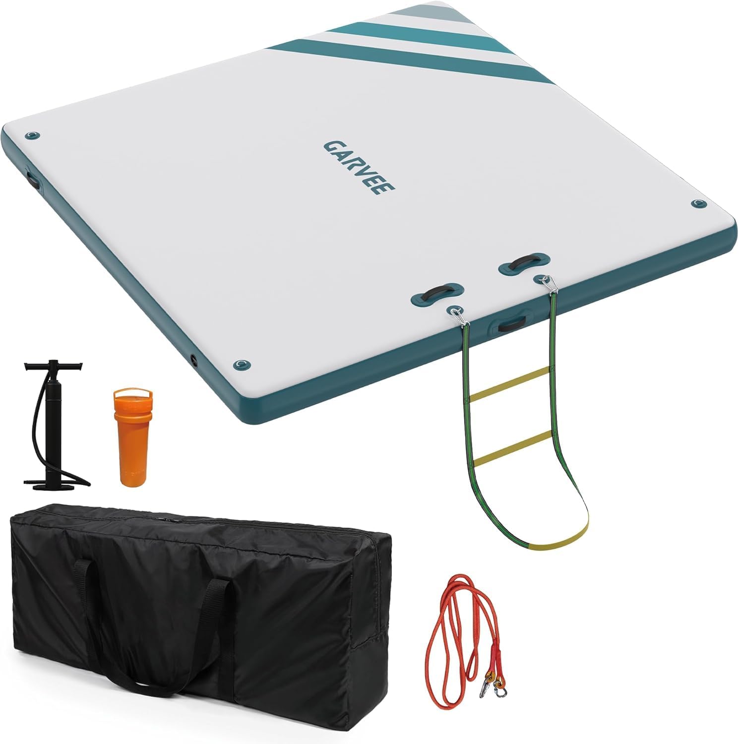 Inflatable Floating Dock for Lakes – 10x6 FT Swim Platform, Extra-Thick Lake Float for Adults, Marine-Grade PVC,6" Thick, Fast Inflate, Complete Kit w/Pump, Ladder & Bag, Green, Rectangle