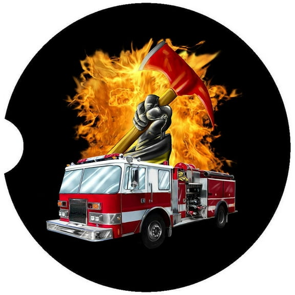 Fire Truck Car Coaster, Absorbent Stoneware Car Cup Holder Coaster, Set of 2