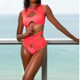 thumbnail image 4 of WREESH Women'S Mesh Pure Color Hollow Bikini Two-Piece Swimsuit, 4 of 9