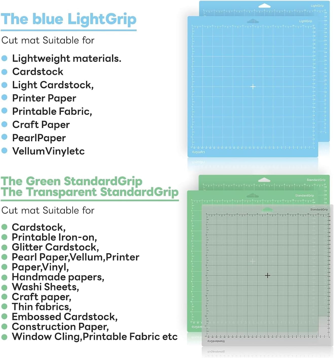 Cutting Mat for Cricut,12x12 inch 10 Pcs Variety Cutting Mats (LightGrip,StandardGrip,StrongGrip,FabricGrip) Replacement Accessories for Cricut Maker 3/Maker/Explore 3/Air 2/Air/One