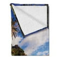 thumbnail image 2 of Palm Tree Soft Flannel Fleece Throw Blanket, Tropical Beach Serenity in Nature Exotic Fruit Coconut Rocks Seascape Print, Cozy Plush for Indoor and Outdoor Use, 50" x 60", Green Brown, by Ambesonne, 2 of 5