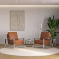 thumbnail image 2 of LeisureMod Jefferson Modern Leather Arm Chair with Silver Frame Set of 2 and Octagonal Coffee Table with Black Geometric Base for Living Room (Cognac Tan), 2 of 14