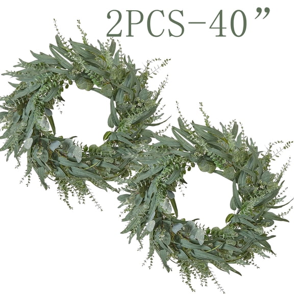 24" Eucalyptus Wreath for Front Door - Large Artificial Greenery Outdoor Wreath for Porch, Window,Farmhouse,Home,Holiday,Christmas Hanging Decor- Spring, Summer, Fall, All Seasons