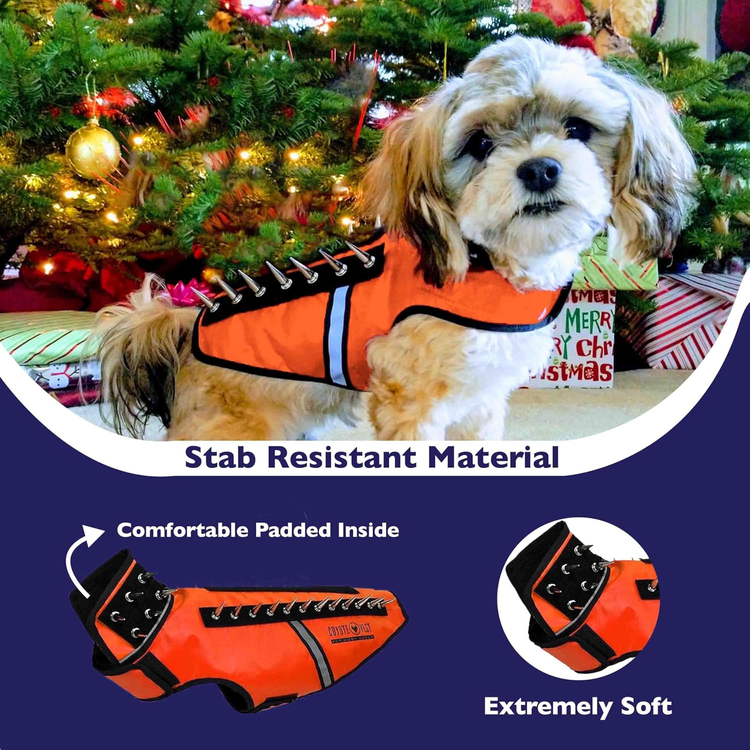 CoyoteVest SpikeVest (XS - Fluorescent Orange) Dog Harness Vest for Small Dogs, Reflective Dog Vest with Spikes to Shield Your pet from Coyotes, Raptor and Animal Attacks, Anti Hawk Vest, Made in USA