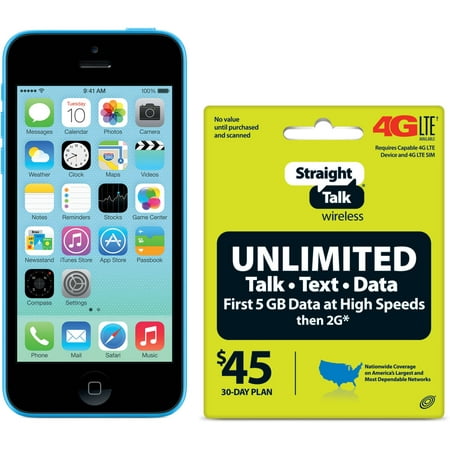 Refurbished Apple iPhone 5c 8GB, Blue - Straight Talk with 30-day $45 service plan