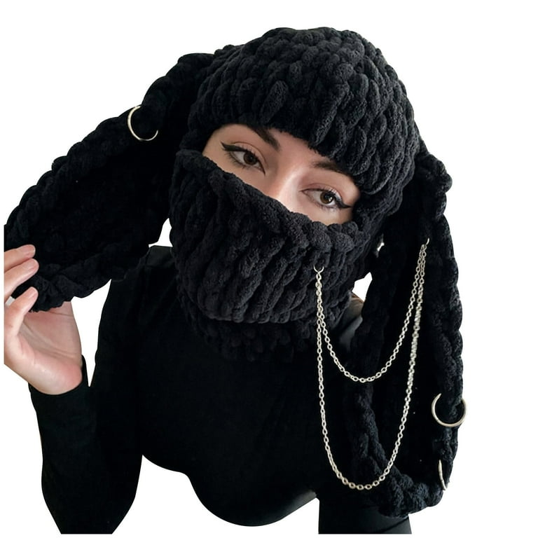 帽子 Kalinka Beret Marshmallow 24aw Women Girls 1-Hole Knit Crochet Balaclava Hat Face Mask 3D