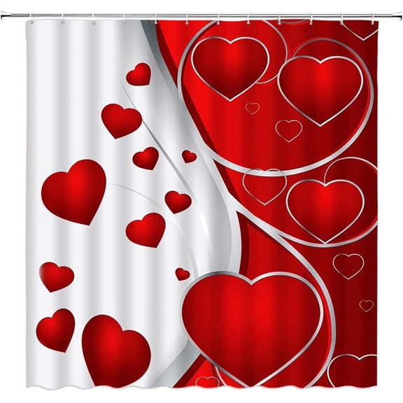 Valentine''s Day Shower Curtain Red Heart Romantic Abstract Floral Love Lover Couple Creative Bathroom Decor Fabric Curtain with Hooks