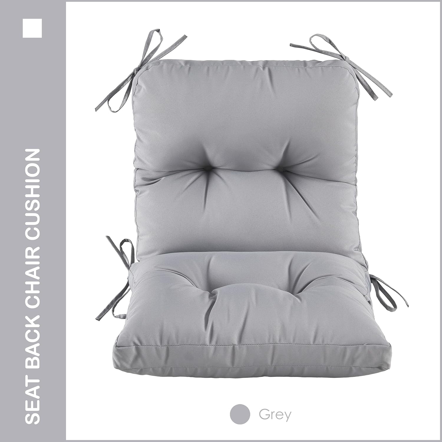 Outdoor Indoor Seat/Back Chair Tufted Cushion,All-Weather Patio Chair Cushion with Ties,for Patio Furniture,Grey