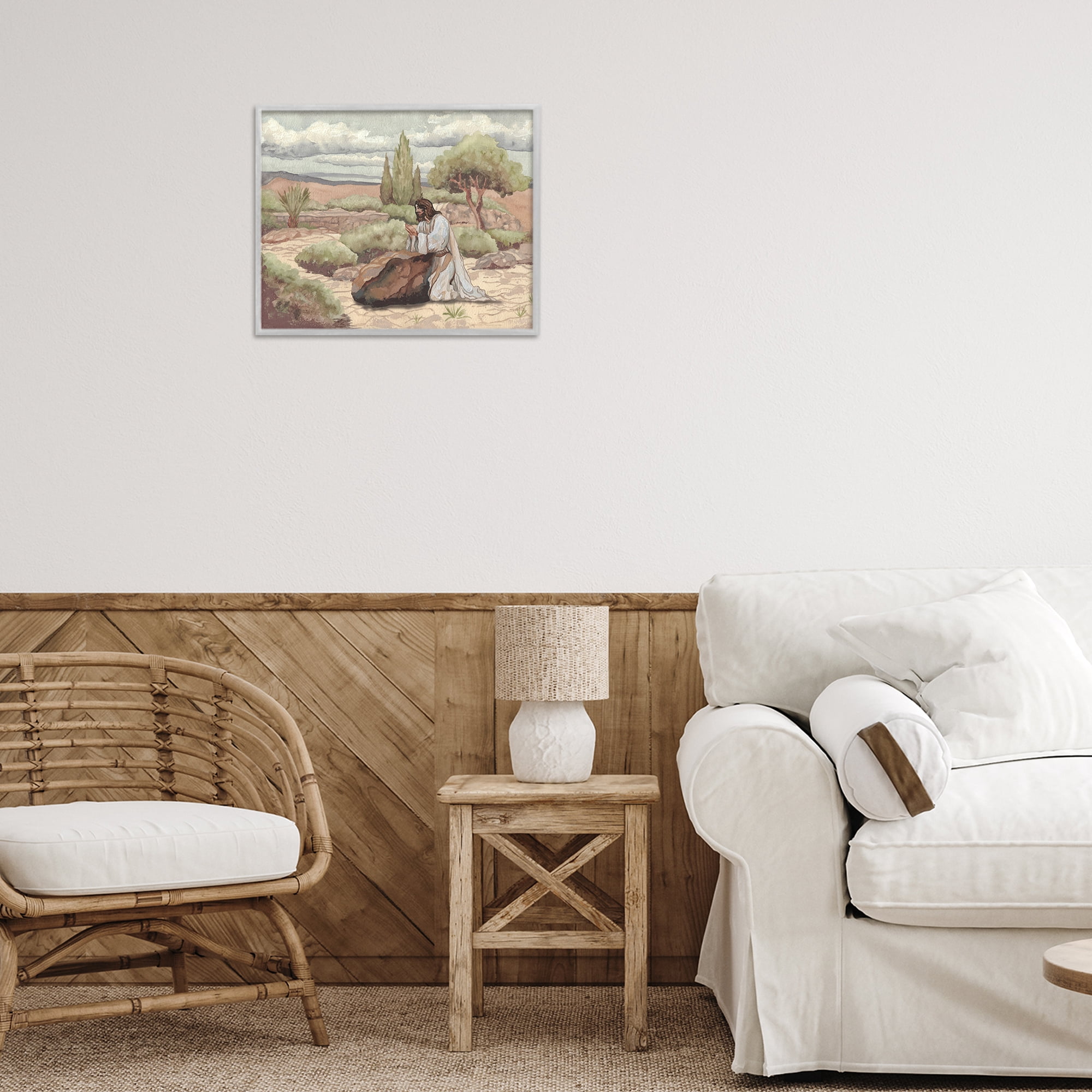 Stupell Industries Jesus Praying Countryside Gray Framed Giclee Art, design by Elizabeth Medley