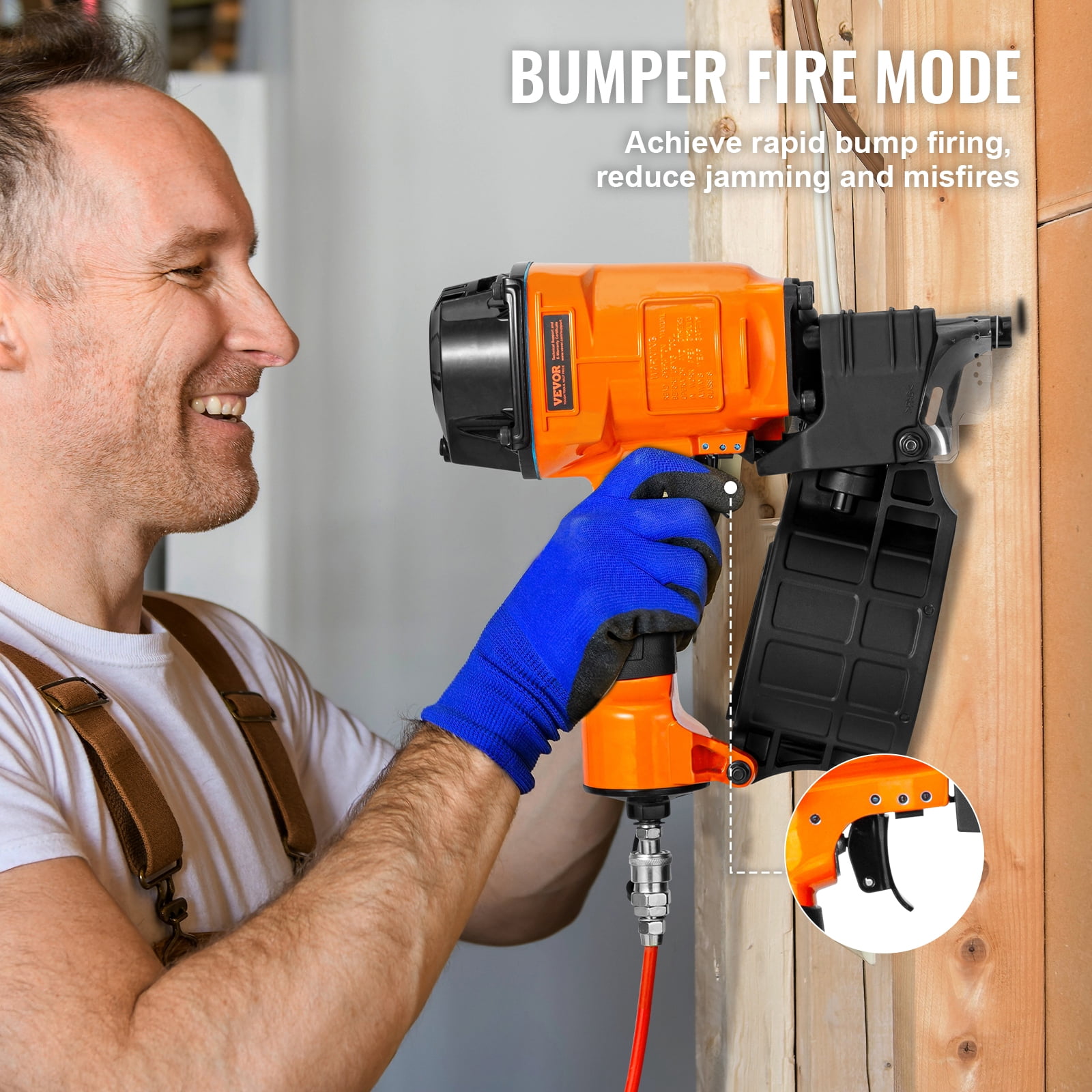 VEVOR Coil Siding Nailer MCN70, 1-3/4" to 2-3/4" 15 Degree Pneumatic Siding Nail Gun, 70-120PSI Air Coil Nailer for Pallet, Crating, Framing, Siding and Fencing