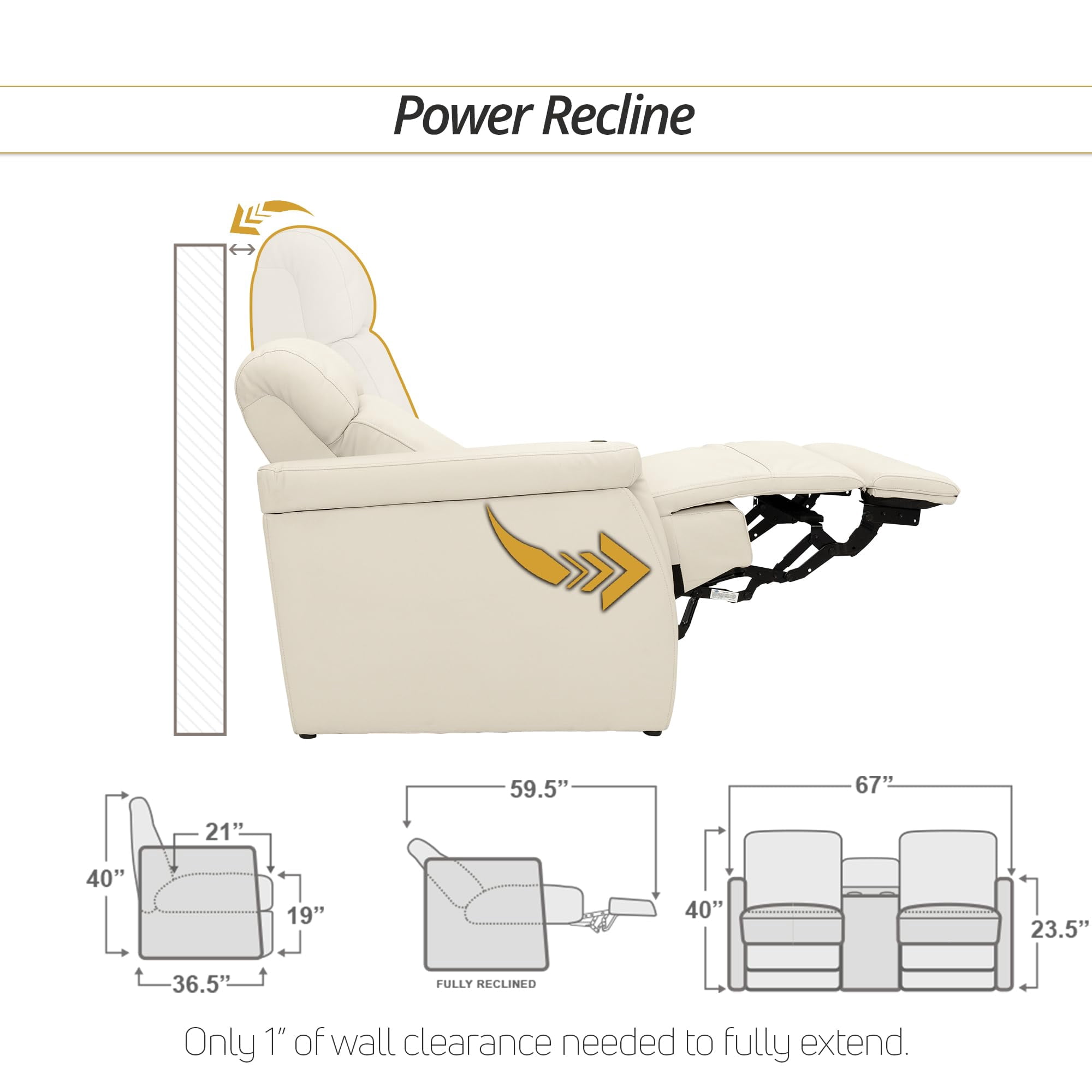 Qualitex Odyssey RV Loveseat w/Storage Console, Ultimate Leather, Heat & Massage, Power Lumbar, Power Recline, Bisque