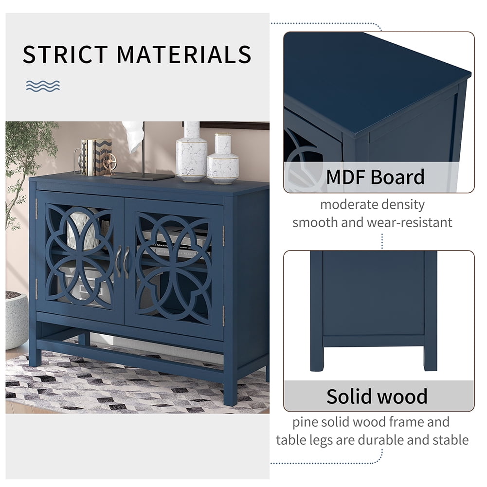 Lowestbest Freestanding Storage Cabinet, Wooden Floor Cabinet Accent Table, Navy Blue Lowestbest Freestanding Storage Cabinet, Wooden Floor Cabinet Accent Table, Navy Blue
