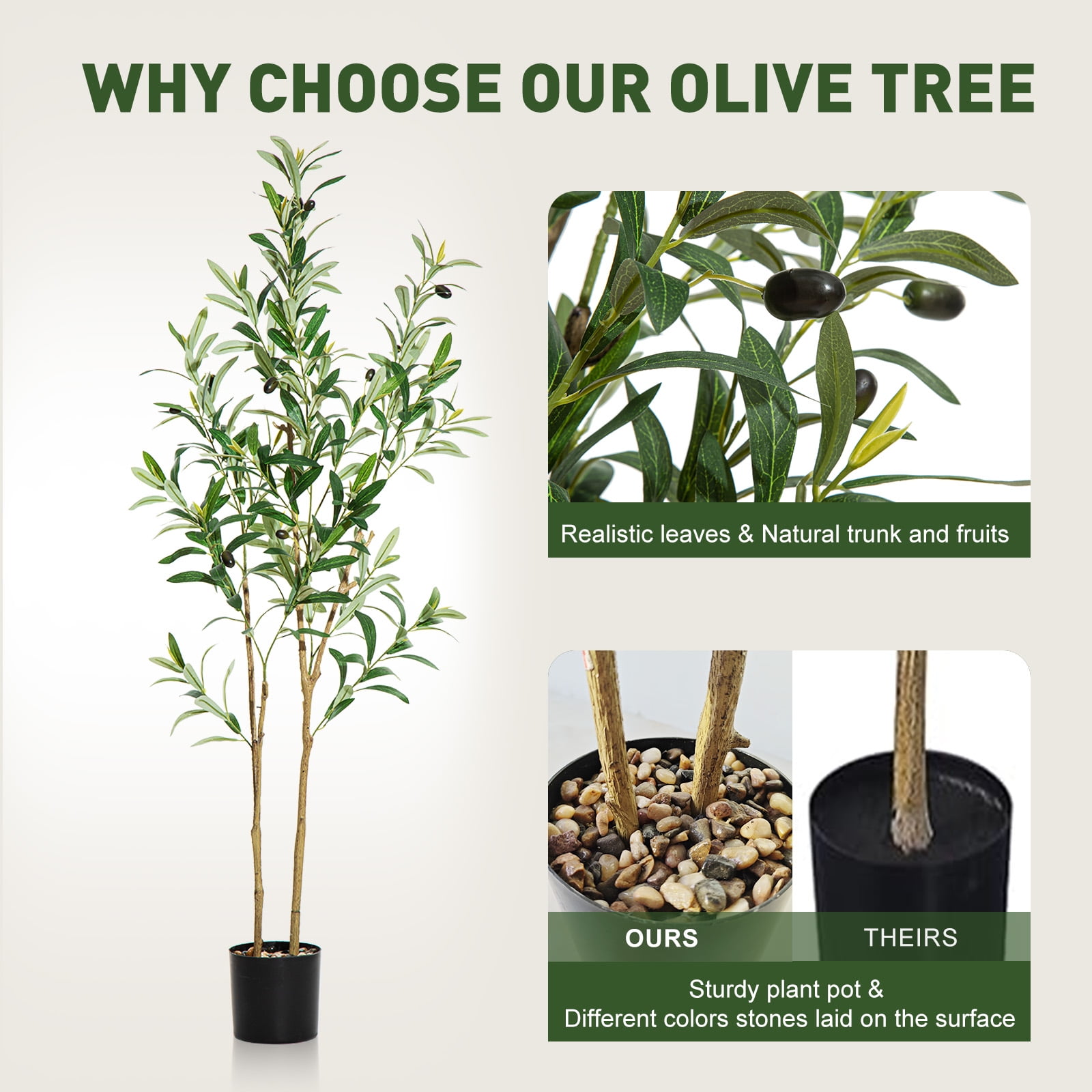 Ldnio Olive Tree Artificial 4ft Olive Plant Indoor, Faux Plants with Realistic Leaf & Natural Wood Trunk, Fake Potted Tree for Home Office Living Room Decor
