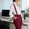 thumbnail image 6 of RYRJJ Suspender Overalls for Women Sleeveless Straight Wide Leg Dressy Jumpsuit Business Casual Work Pants Slacks with Pockets, 6 of 9