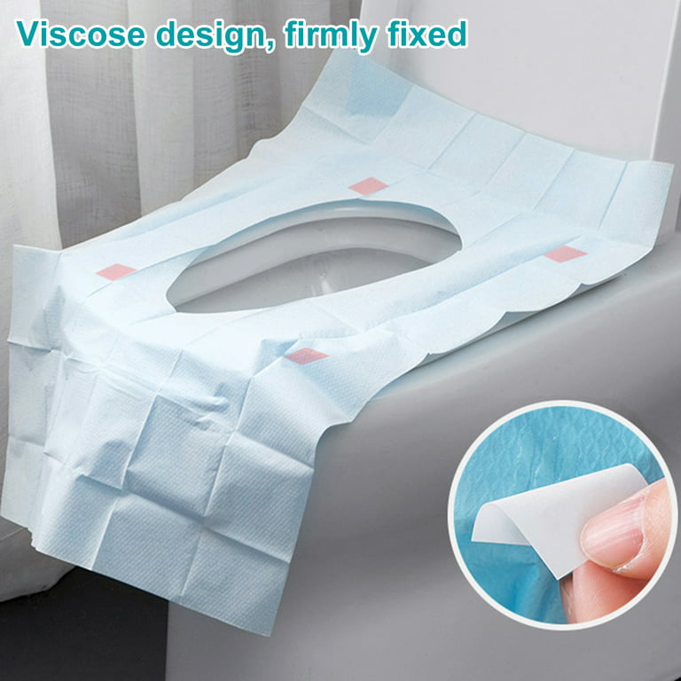 Vearear 10Pcs/Set Toilet Seat Cover One-Time Use Cuttable Waterproof Back Adhesive Lengthened Hygienic Paper Toilet Cover Set for Travel, Adult Unisex