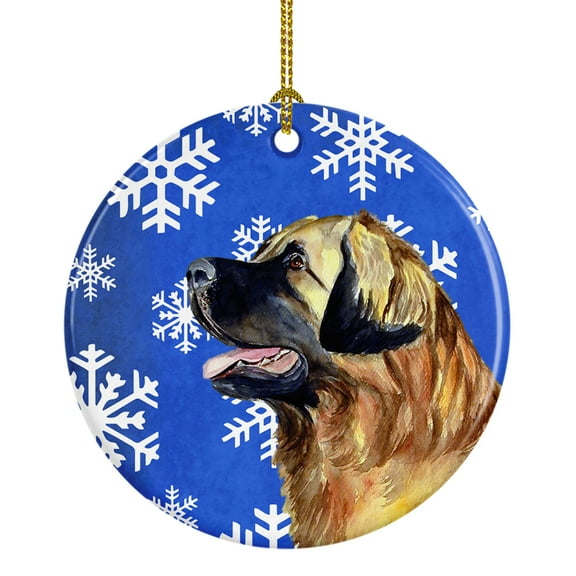 Carolines Treasures LH9303-CO1 Leonberger Winter Snowflakes Holiday Ceramic Ornament 3 in multicolor