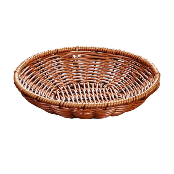 Fzaqwen Imitation Rattan Basket Tabletop Food Serving Tray Woven Fruit Bread Basket for Round 19cm