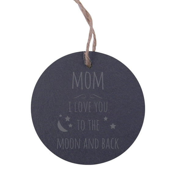 Mom I love you to the Moon and Back 3.25-inch Circle Slate Hanging Christmas Tree Ornament with String
