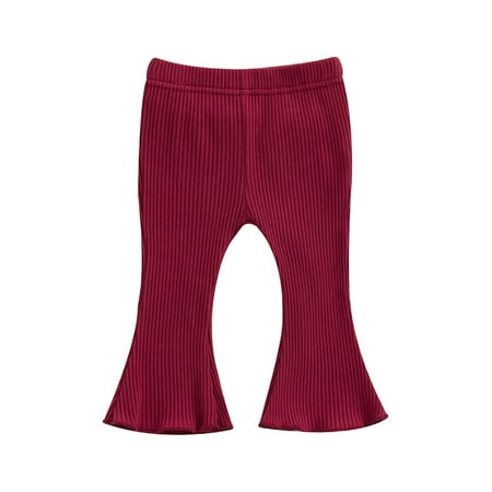 

Biekopu Infant Girl Flare Pants Solid Color Ribbed Trousers Elastic Waist Fall Bell Bottom Casual Leggings Clothes
