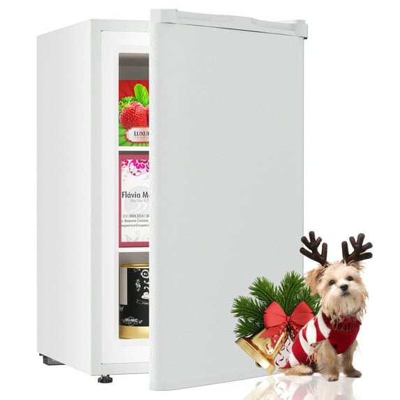 TABU 4.5 CU.FT Upright Freezer, Freestanding Mini Freezer with Removable Shelf, Adjustable Thermostat for Home/Office/Dorm/Apartment, White