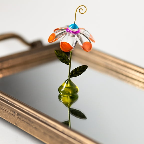 Roman Orange Petal Glass Flower Party Favor Figurines - 4.5" - Set of 6