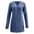 thumbnail image 5 of idosla Women Cardigans Open Front Lightweight Button Down Duster Long Cardigan Vertical Stripes Pockets for Casual Fall (Blue, XL), 5 of 8