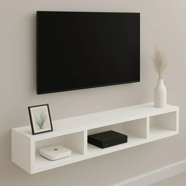 Estante Repisa Tv Flotante Soporte Minimalista 3 Divisiones Color Blanco