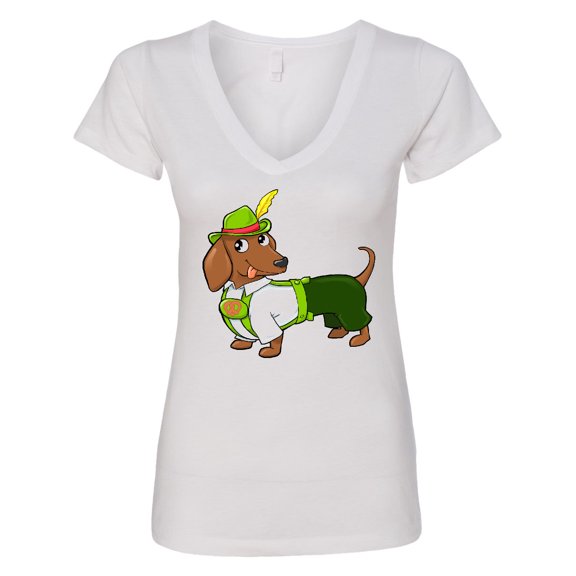 Inktastic Cute Brown Dachshund in Traditional German Wear Women's V-Neck T-Shirt