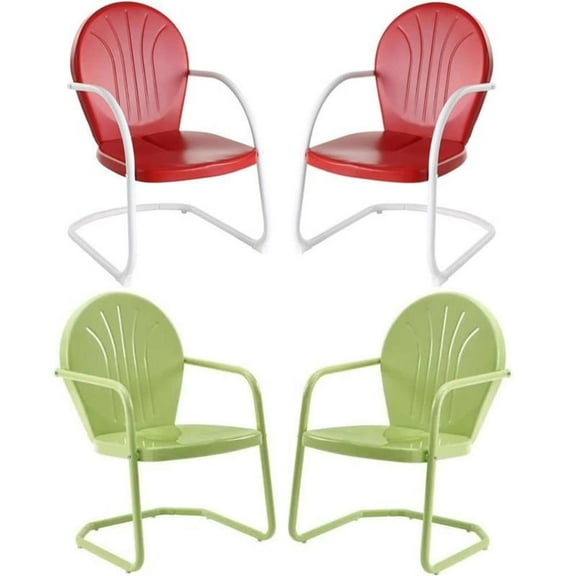 Home Square Griffith 4 Piece Metal Patio Chair Set in Key Lime and Red