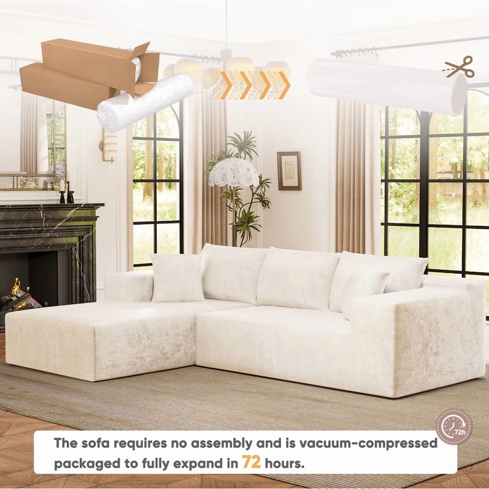 Furmax 108"  L-Shape Boneless Chaise Sectional Sofa Cloud Couch Sectional Corduroy Couch Set with Deep Seat for Living Room,Chenille White