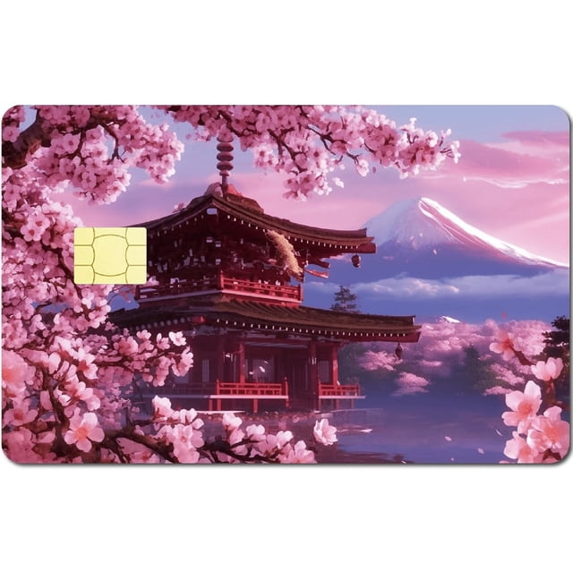 Credit Card Skin Debit Card Skin Debit Card Sticker Covers No Bubble Slim Small Chip Japanese Scenery Personalized Bank Card Decals Removable Transportation Card Cherry Blossom 7.3x5.4Inch