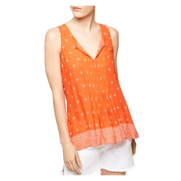 SANCTUARY Womens New Orange Printed Pleated V Neck Sleeveless Casual Top L B B