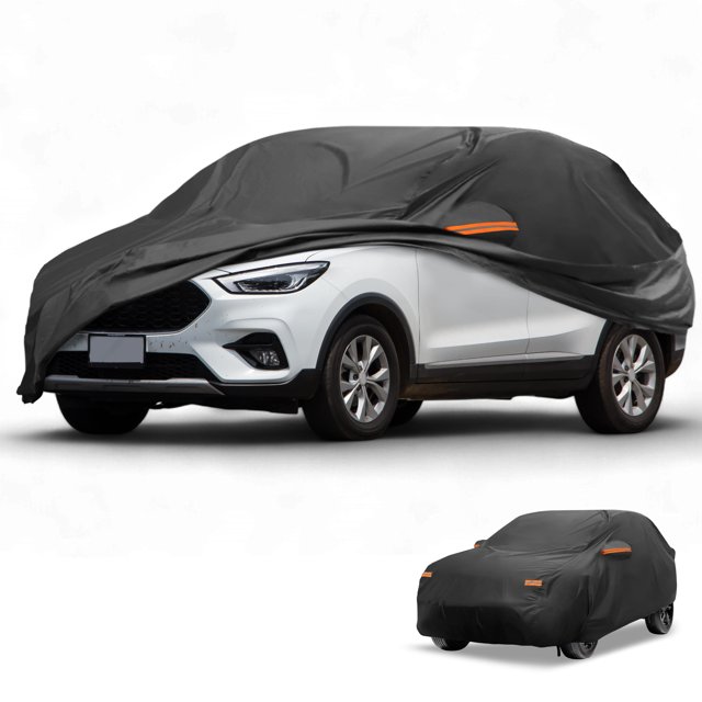 Funda para automóvil Unique Bargains impermeable para todo clima, protección contra sol y lluvia, funda exterior completa para MG ZS 2017-2023 210D-PU negra con franjas reflectantes