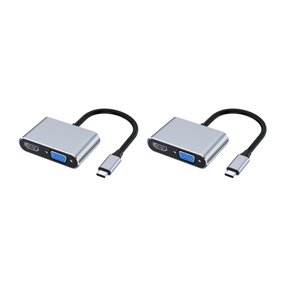 2X USB C to VGA Multiport Adapter 4K Type C USB-C HUB Video Projectors Converters Port Adaptor for Pro