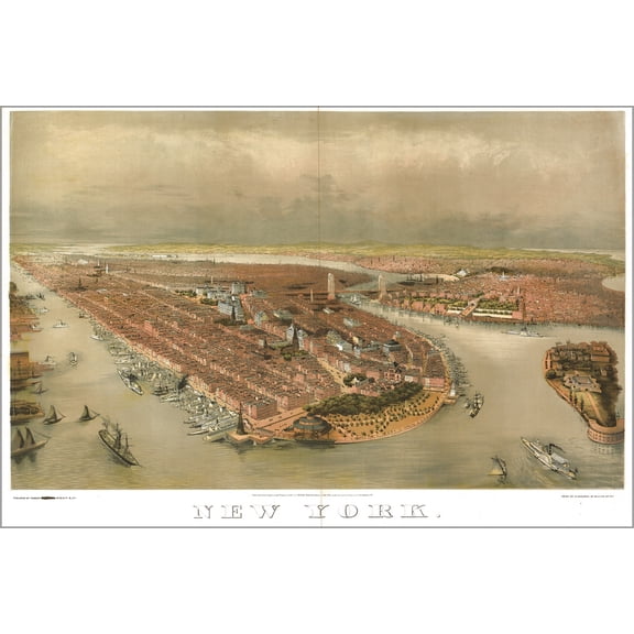 24"x36" Gallery Poster, map of New York city 1874